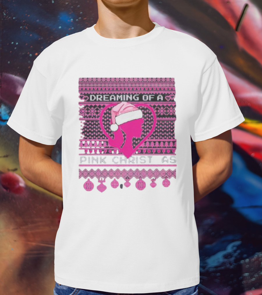 Dreaming Of A Pink Christmas Ugly Silhouette Santa Hat Ornaments T-Shirt