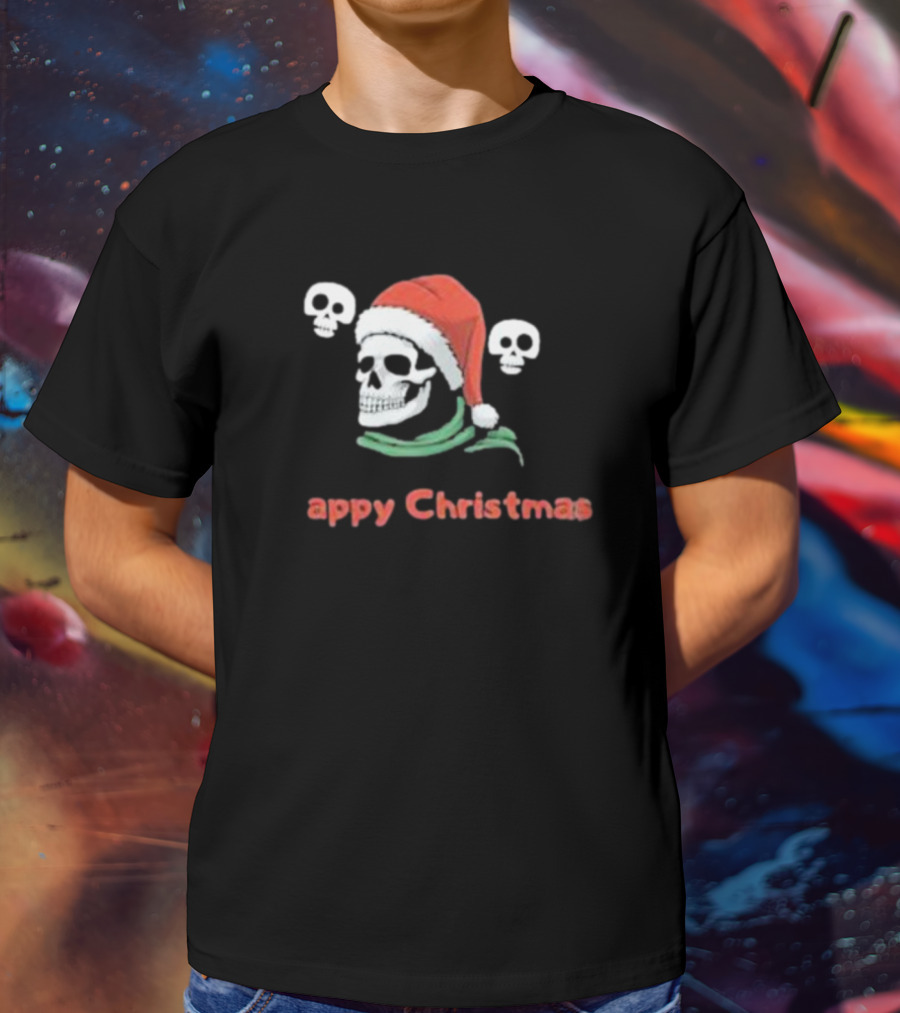 Happy Christmas Skull Santa Hat T-Shirt
