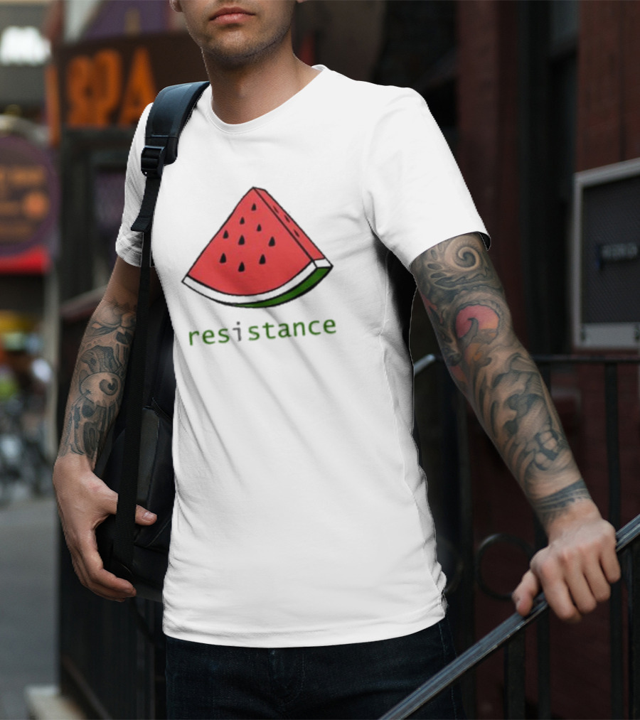 Maura Finkelstein Watermelon Resistance Slice With Green Resistance Text T-Shirt