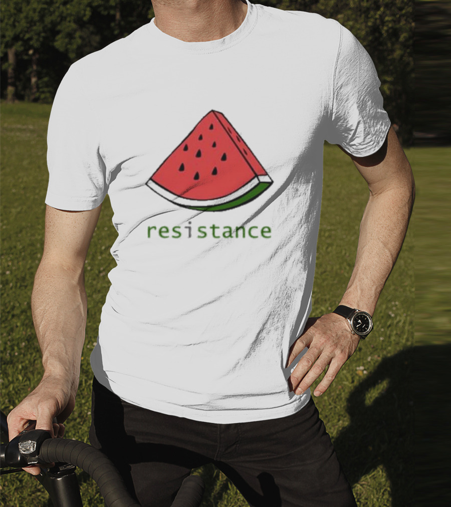 Maura Finkelstein Watermelon Resistance Slice With Green Resistance Text T-Shirt