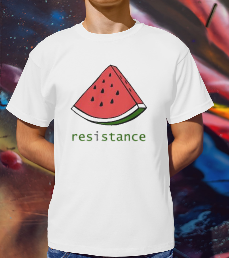 Maura Finkelstein Watermelon Resistance Slice With Green Resistance Text T-Shirt