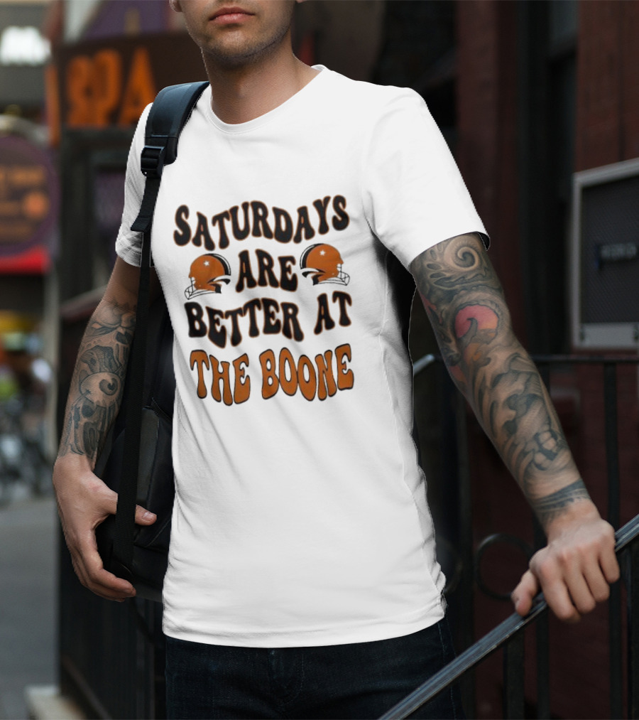 Oklahoma State Cowboys Saturdays Are Better At The Boone With Football Helmets T-Shirt