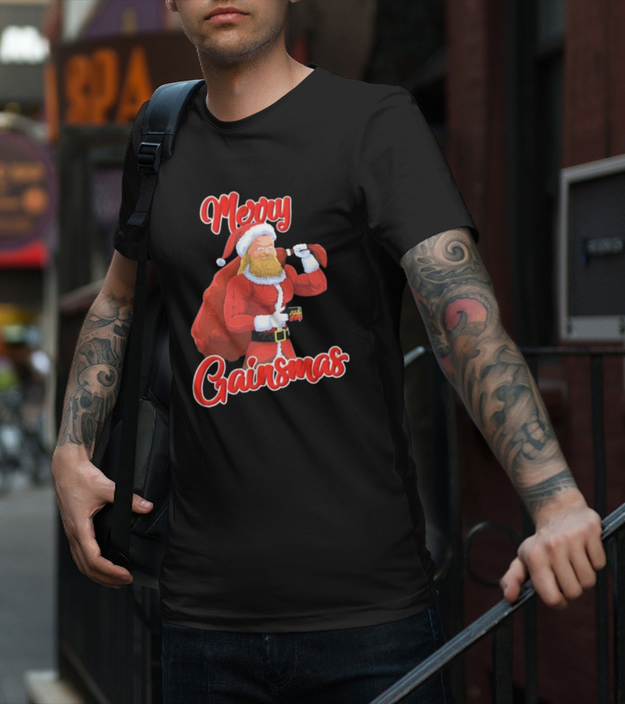 Papa Swolio Merry Gainsmas Santa Claus Fitness Holiday T-Shirt