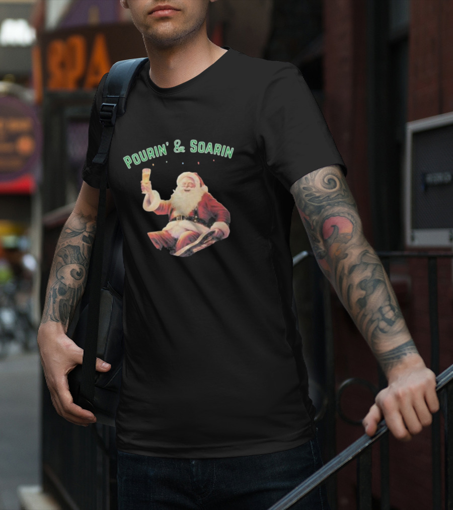 Pourin' And Soarin' Santa Cheers With Beer T-Shirt