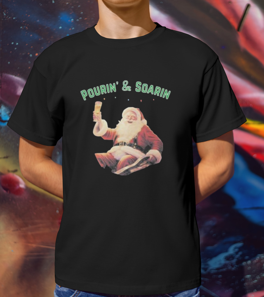 Pourin' And Soarin' Santa Cheers With Beer T-Shirt
