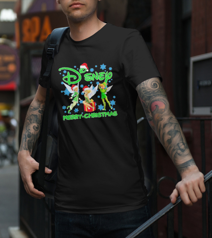 Disney Tinker Bell Santa Merry Christmas Snowflakes T-Shirt