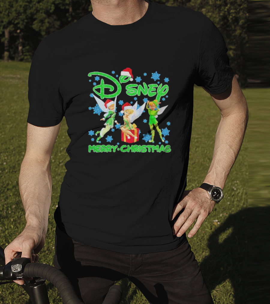 Disney Tinker Bell Santa Merry Christmas Snowflakes T-Shirt