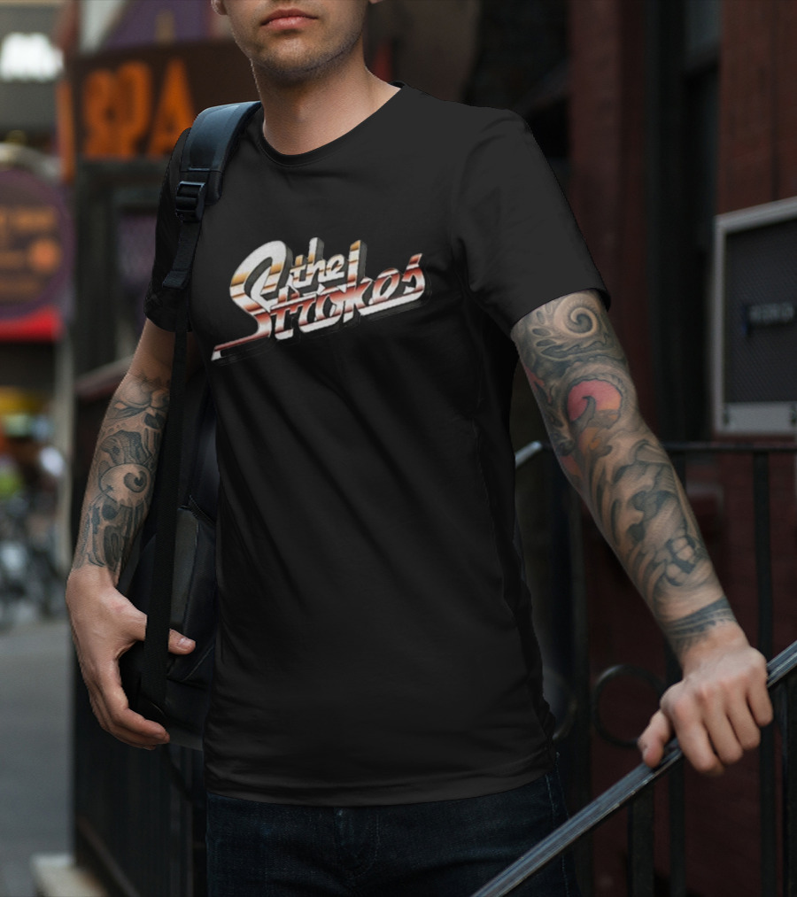 The Strokes Retro Style Logo Vintage Band Name Text T-Shirt