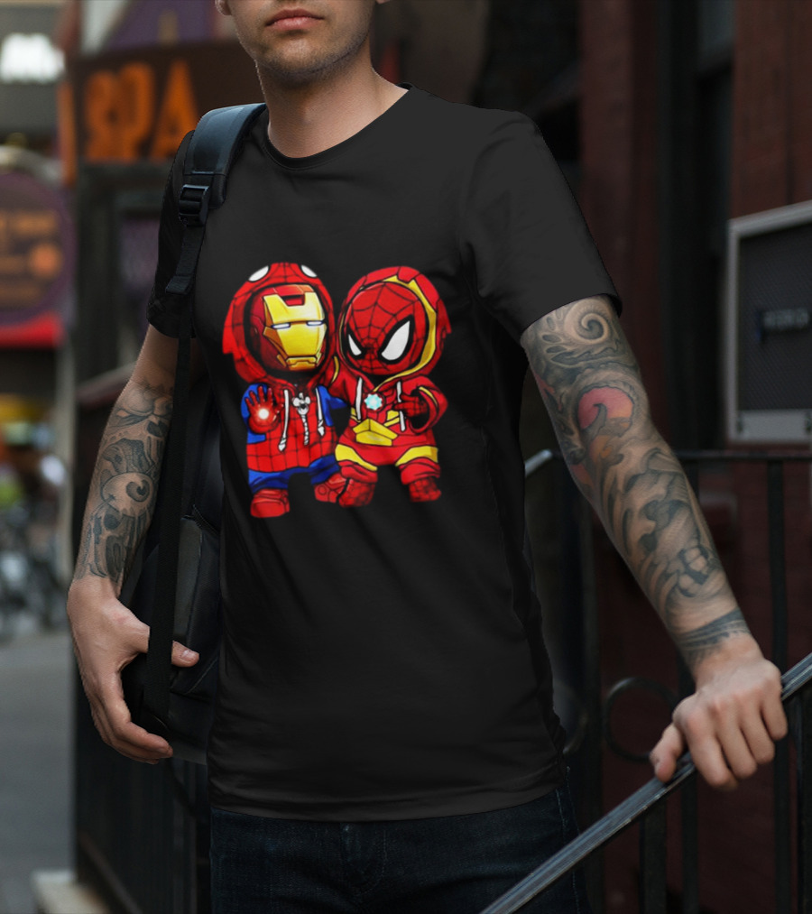 Baby Iron Man And Baby Spiderman Heroes Duo T-Shirt