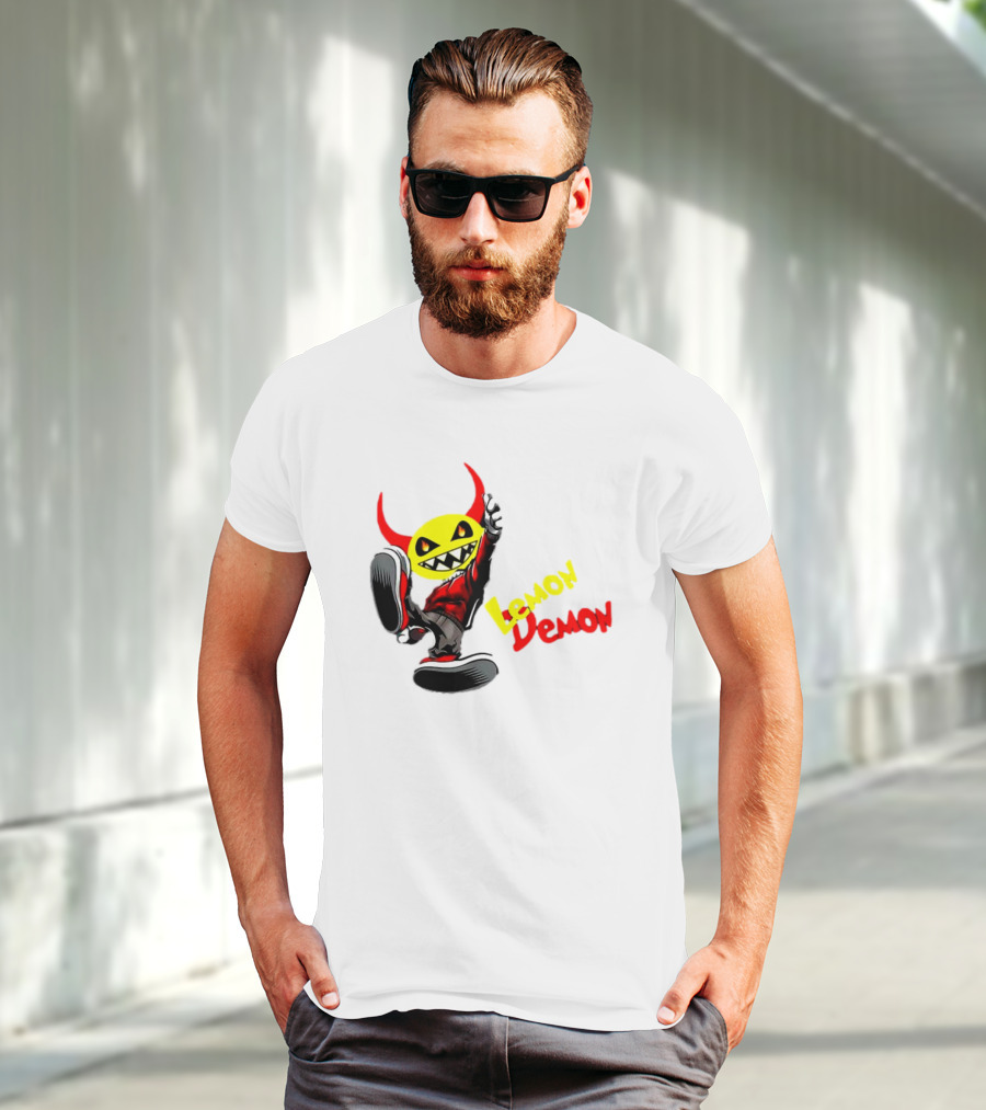 Lemon Demon Hip Hop Character In Sneakers With Red Devil Horns T-Shirt