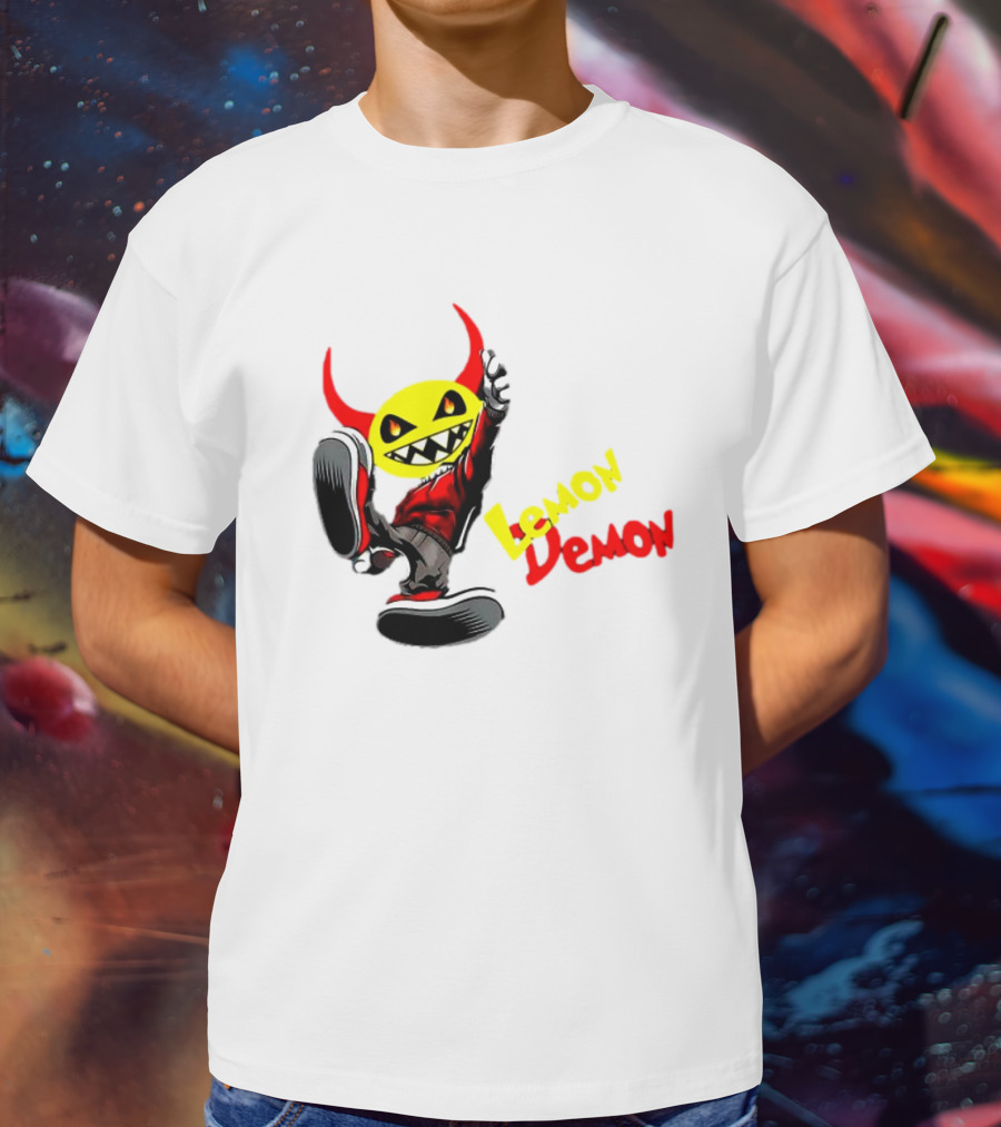 Lemon Demon Hip Hop Character In Sneakers With Red Devil Horns T-Shirt
