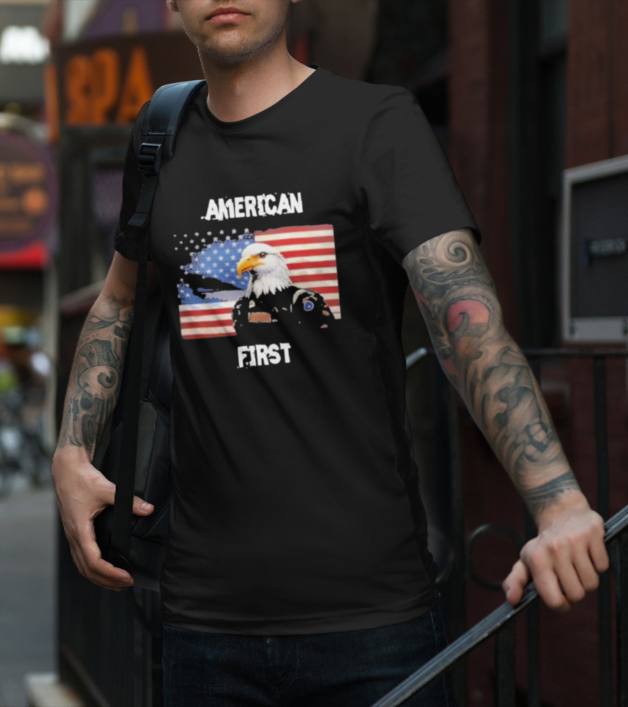 American Eagle Soldier American First US Flag Patriotic T-Shirt