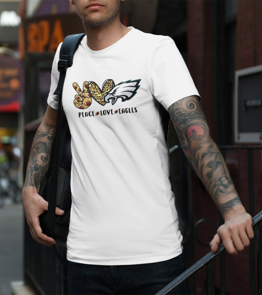 Peace Love Eagles Football Leopard Print T-Shirt