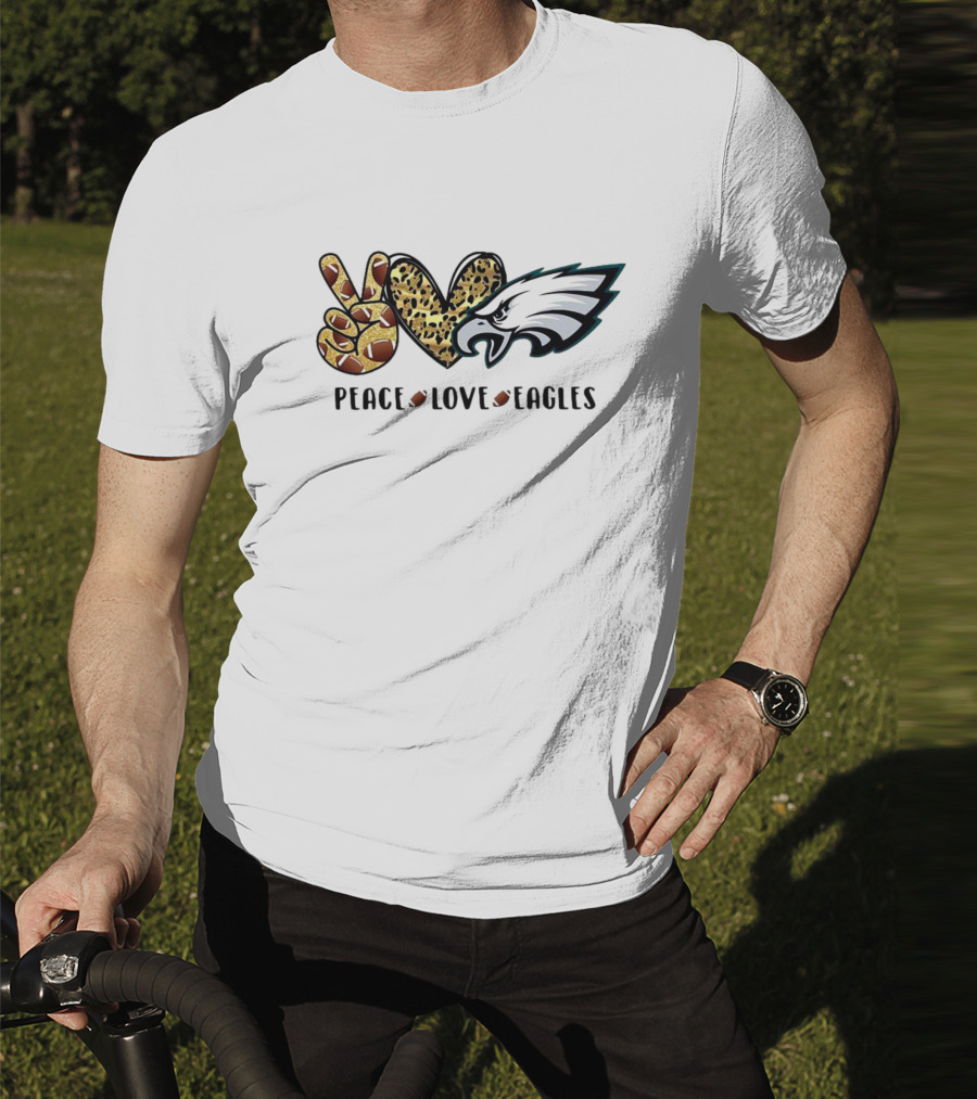 Peace Love Eagles Football Leopard Print T-Shirt