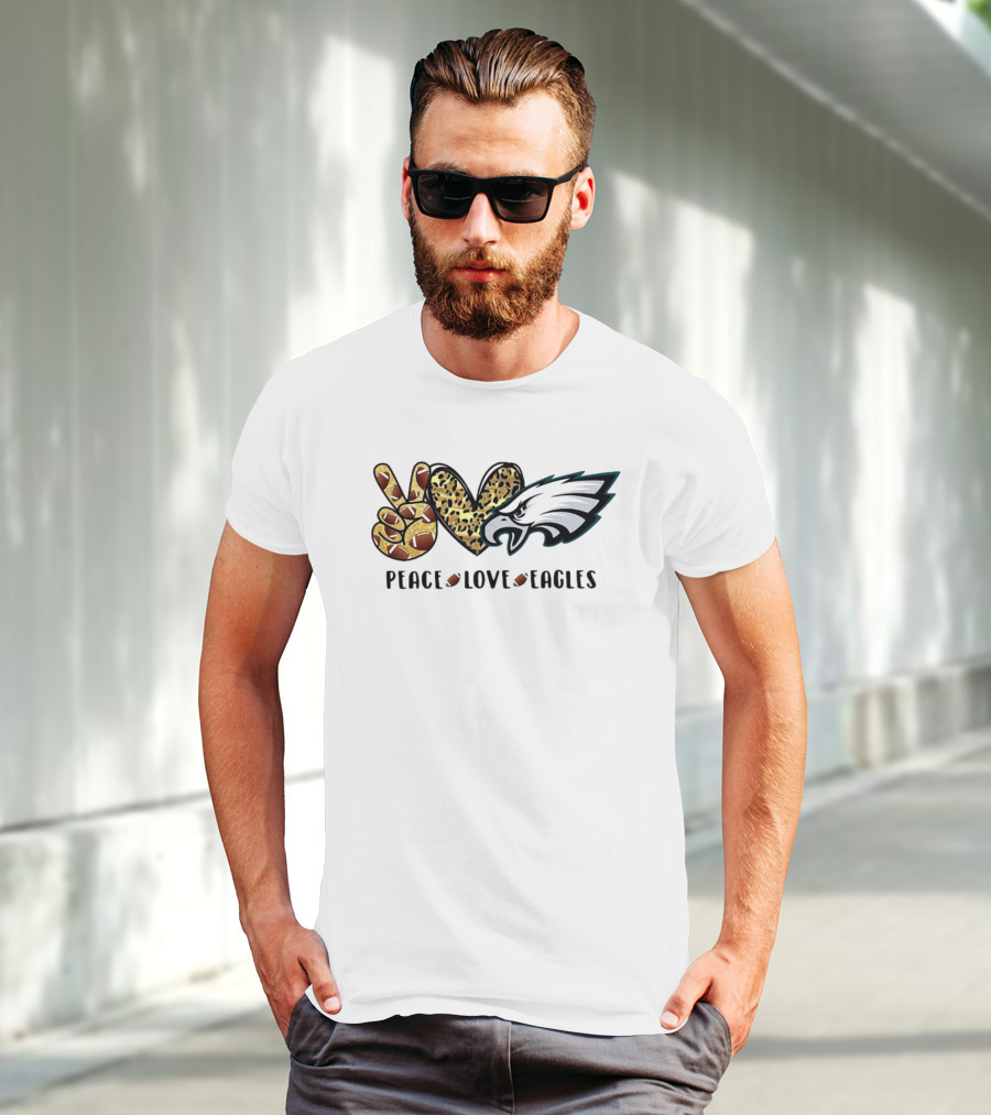 Peace Love Eagles Football Leopard Print T-Shirt