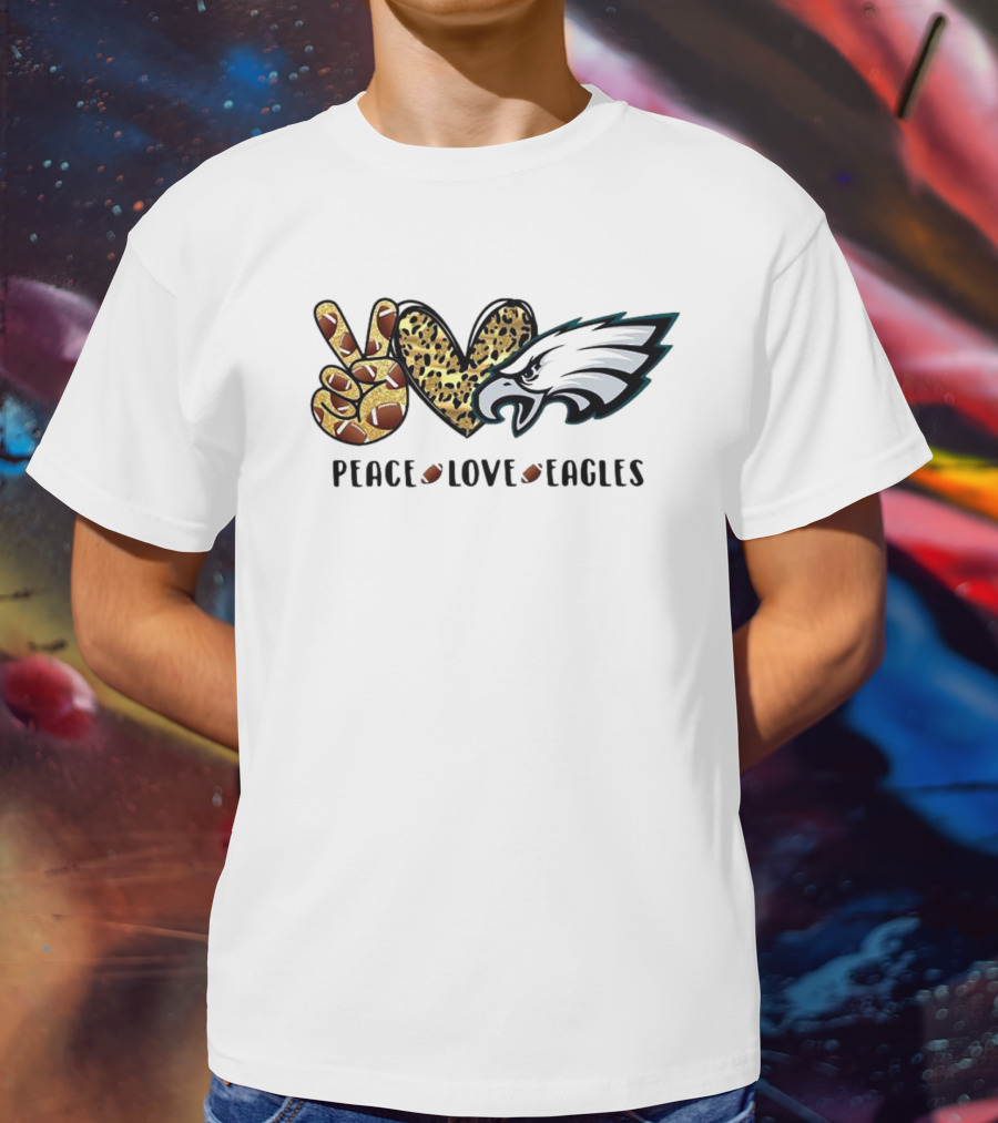 Peace Love Eagles Football Leopard Print T-Shirt