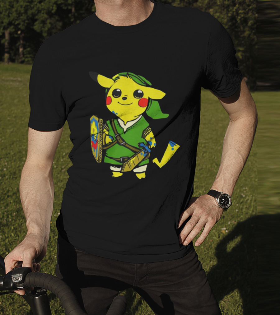 Pikachu In Link's Costume With Hylian Shield From The Legend Of Zelda T-Shirt