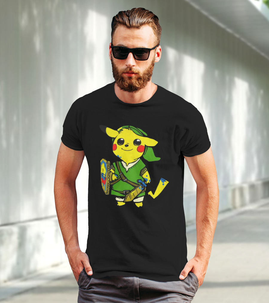 Pikachu In Link's Costume With Hylian Shield From The Legend Of Zelda T-Shirt