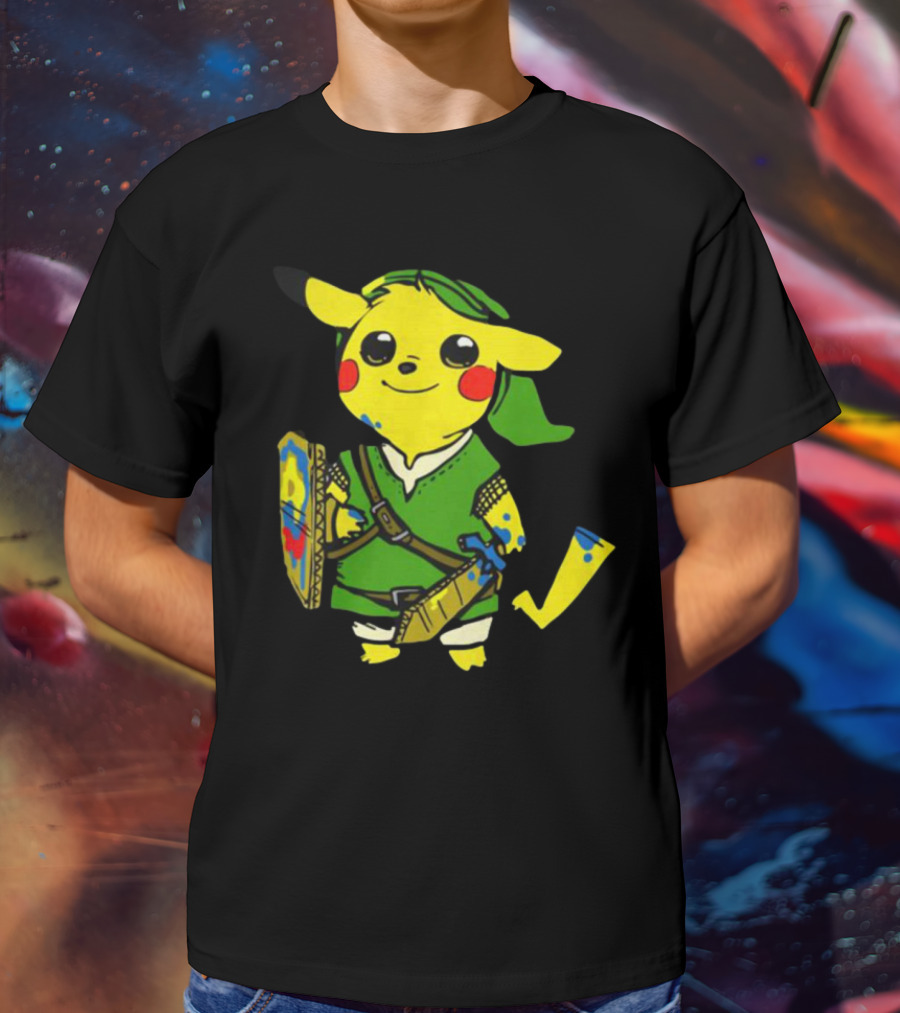 Pikachu In Link's Costume With Hylian Shield From The Legend Of Zelda T-Shirt