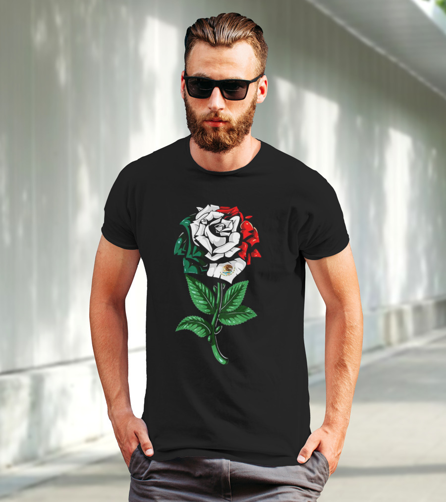Rose In Colors Of Mexican Flag With Emblem T-Shirt