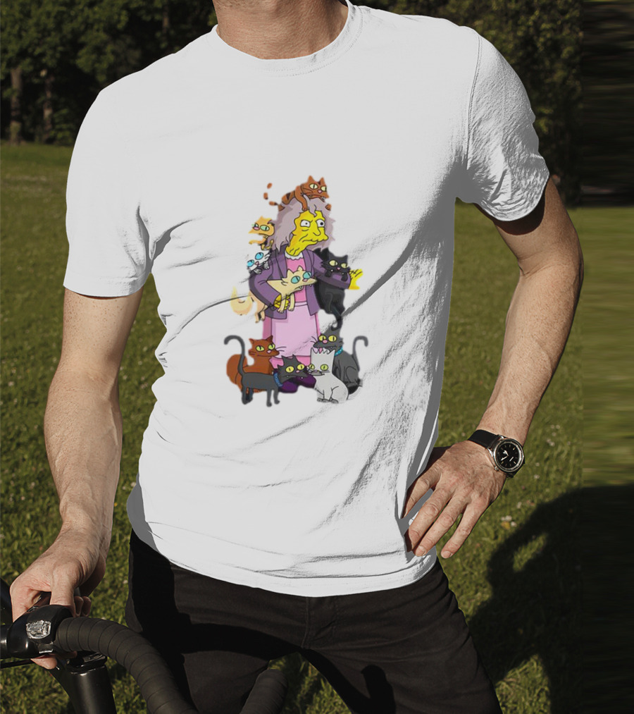 The Simpsons Crazy Cat Lady Surrounded By Mischievous Cats T-Shirt