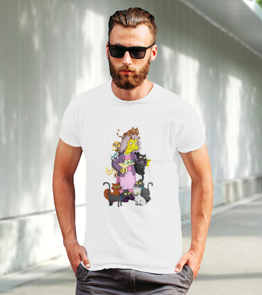 The Simpsons Crazy Cat Lady Surrounded By Mischievous Cats T-Shirt