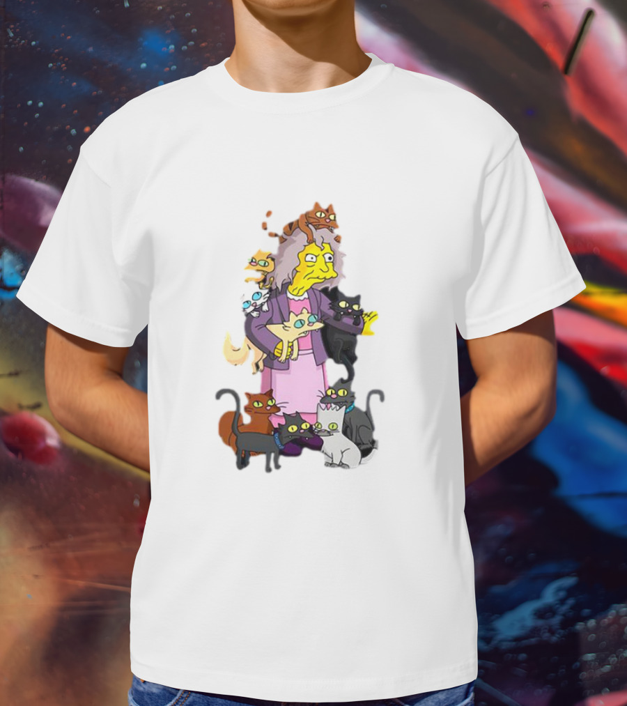 The Simpsons Crazy Cat Lady Surrounded By Mischievous Cats T-Shirt