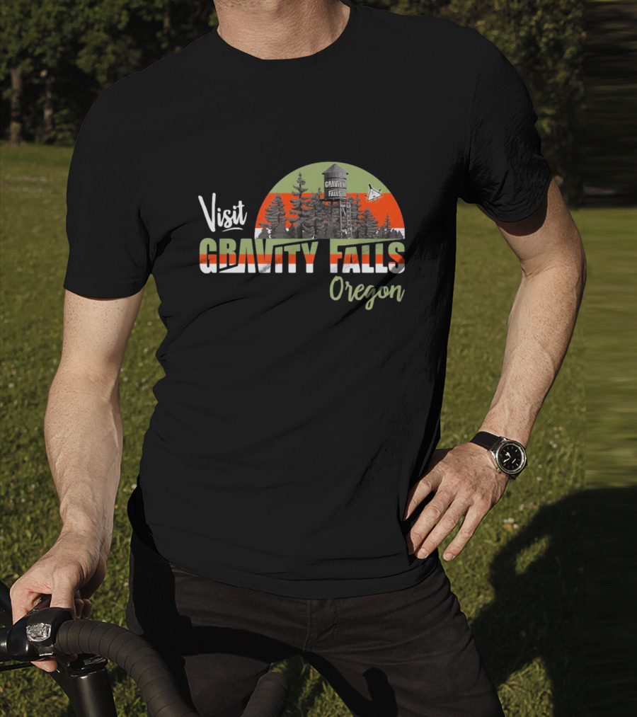 Visit Gravity Falls Oregon Trees And Lookout Tower Scene T-Shirt