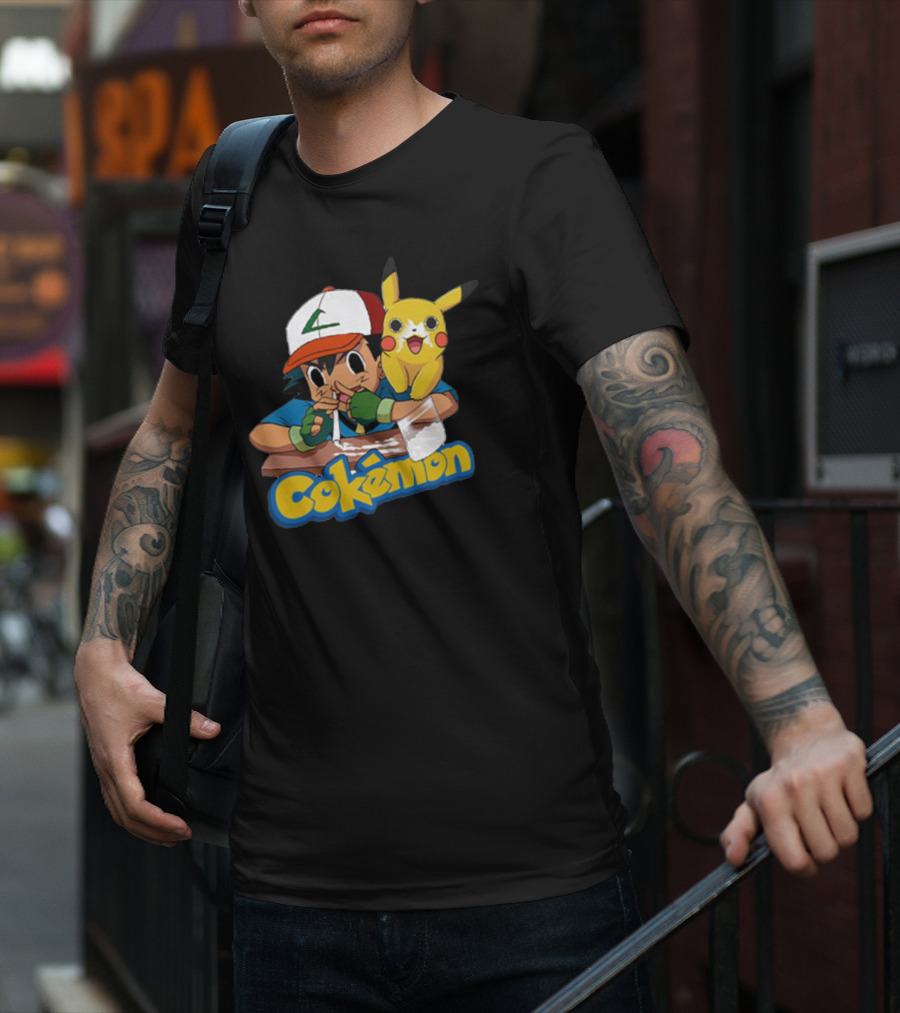 Cokemon Parody Pikachu Ash Ketchum Anime Humor T-Shirt