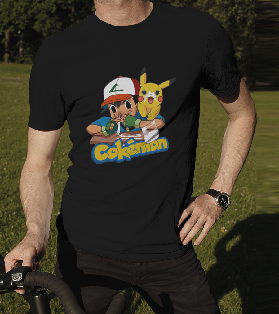 Cokemon Parody Pikachu Ash Ketchum Anime Humor T-Shirt
