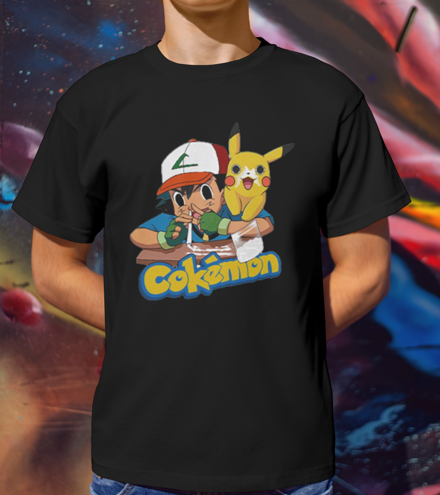 Cokemon Parody Pikachu Ash Ketchum Anime Humor T-Shirt