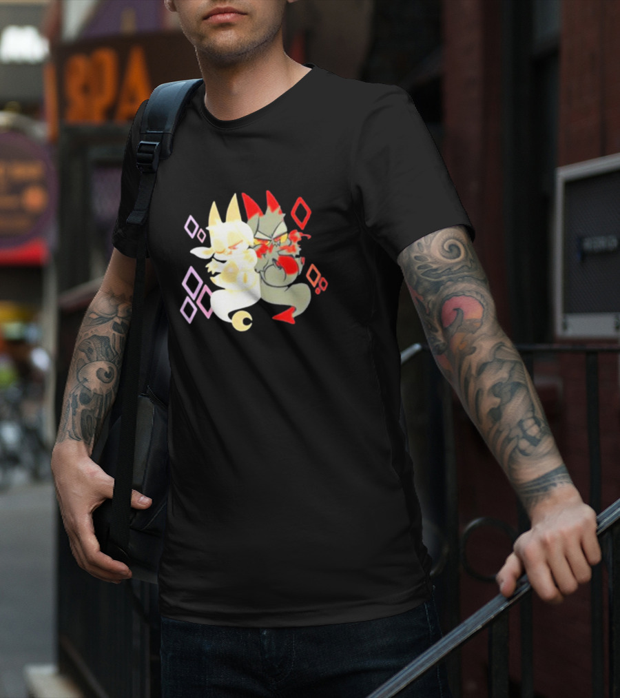 Buzzfeed Chikn Nuggit Devil And Angel Characters With Colorful Diamond T-Shirt
