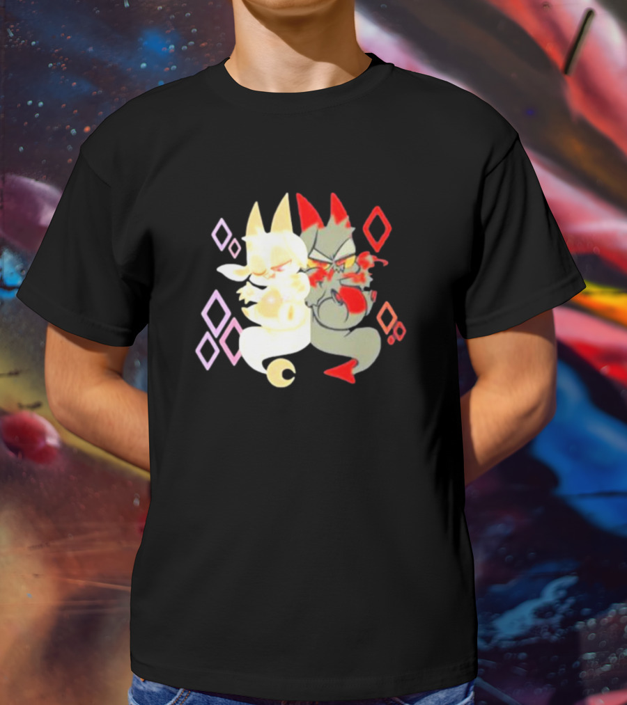 Buzzfeed Chikn Nuggit Devil And Angel Characters With Colorful Diamond T-Shirt