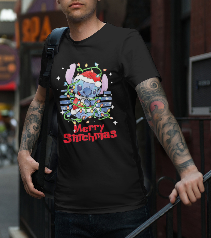 Merry Stitchmas Stitch Santa Claus Holiday Lights T-Shirt