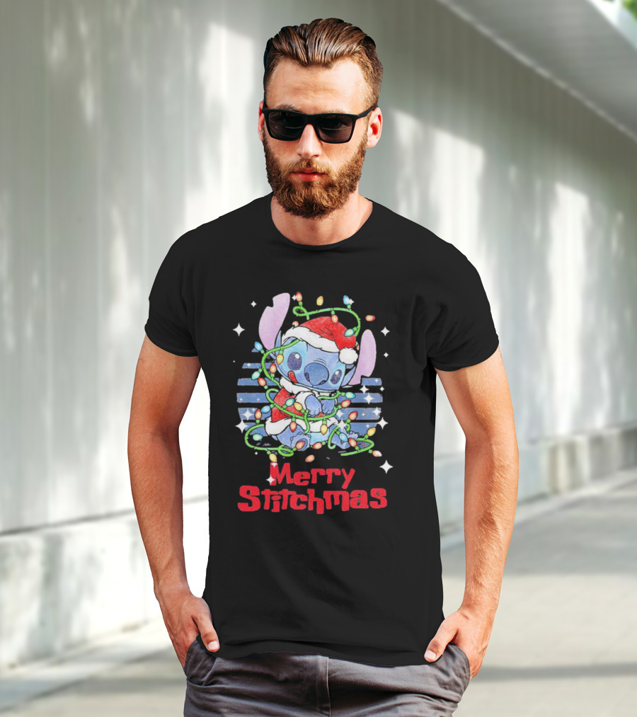 Merry Stitchmas Stitch Santa Claus Holiday Lights T-Shirt