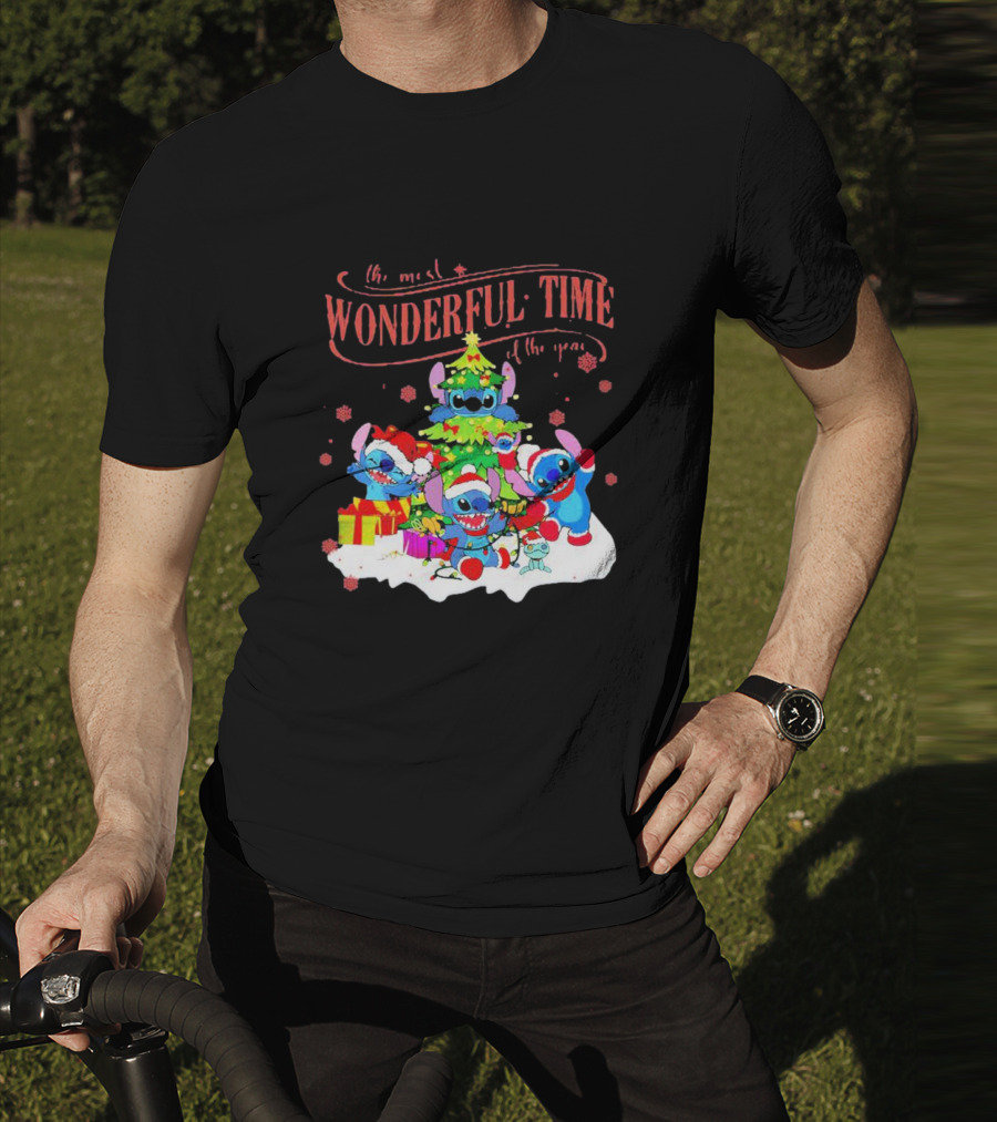 Stitch Santa Claus Wonderful Time Christmas Tree T-Shirt