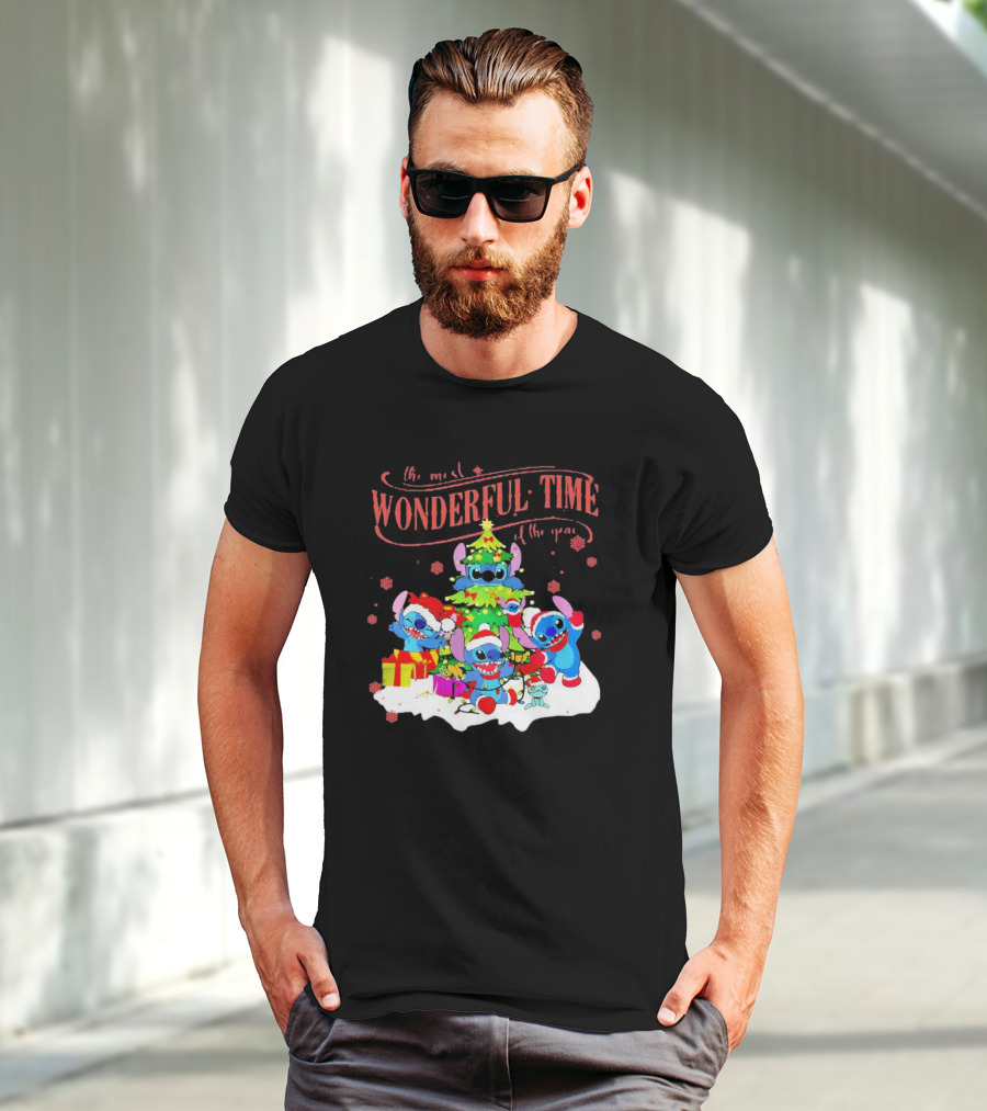 Stitch Santa Claus Wonderful Time Christmas Tree T-Shirt