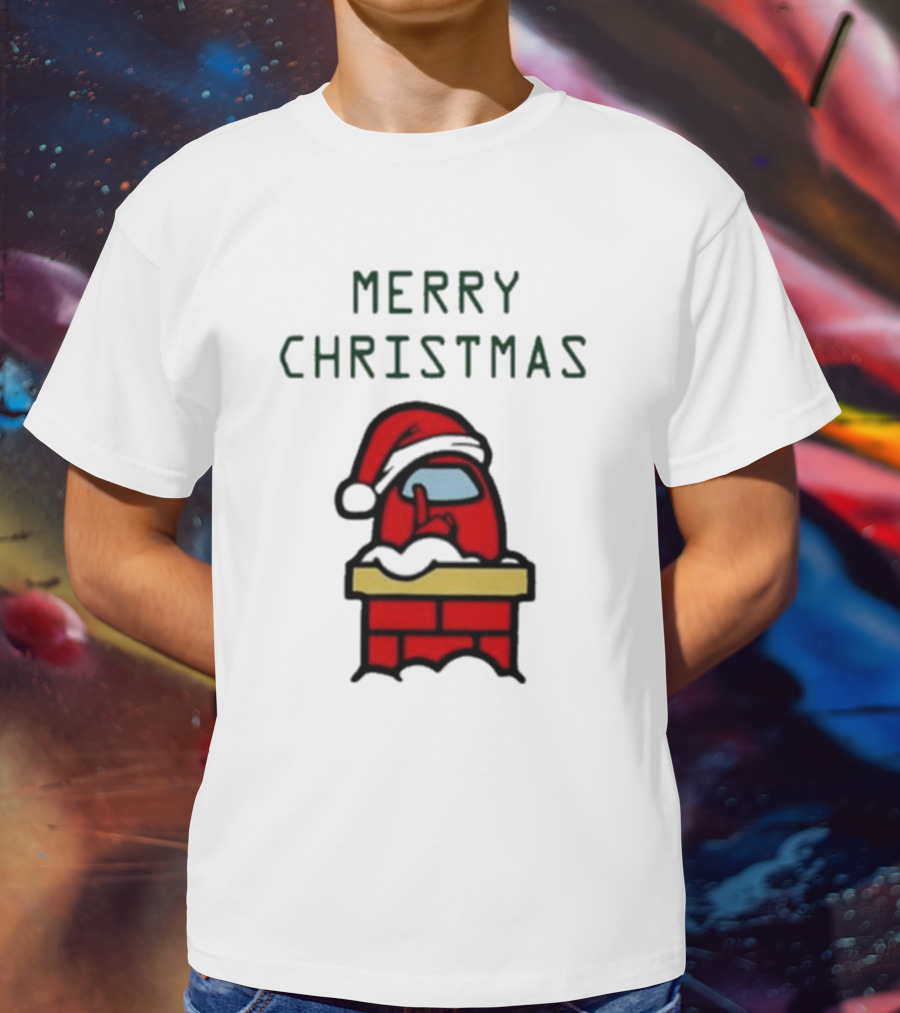Merry Christmas Santa Red Among Us Character In Chimney T-Shirt