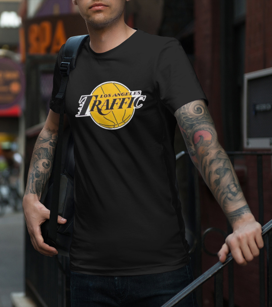 Los Angeles Traffic Basketball Yellow Circle T-Shirt