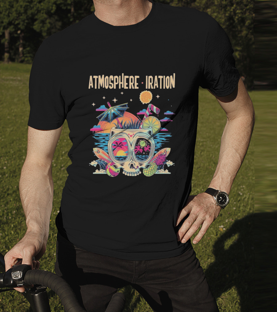 Atmosphere Iration Tropical Skull Beach Paradise T-Shirt