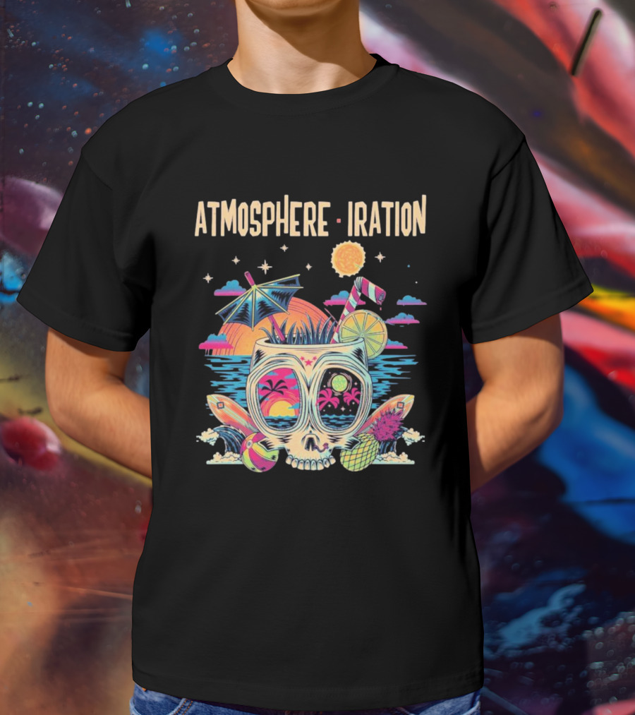 Atmosphere Iration Tropical Skull Beach Paradise T-Shirt