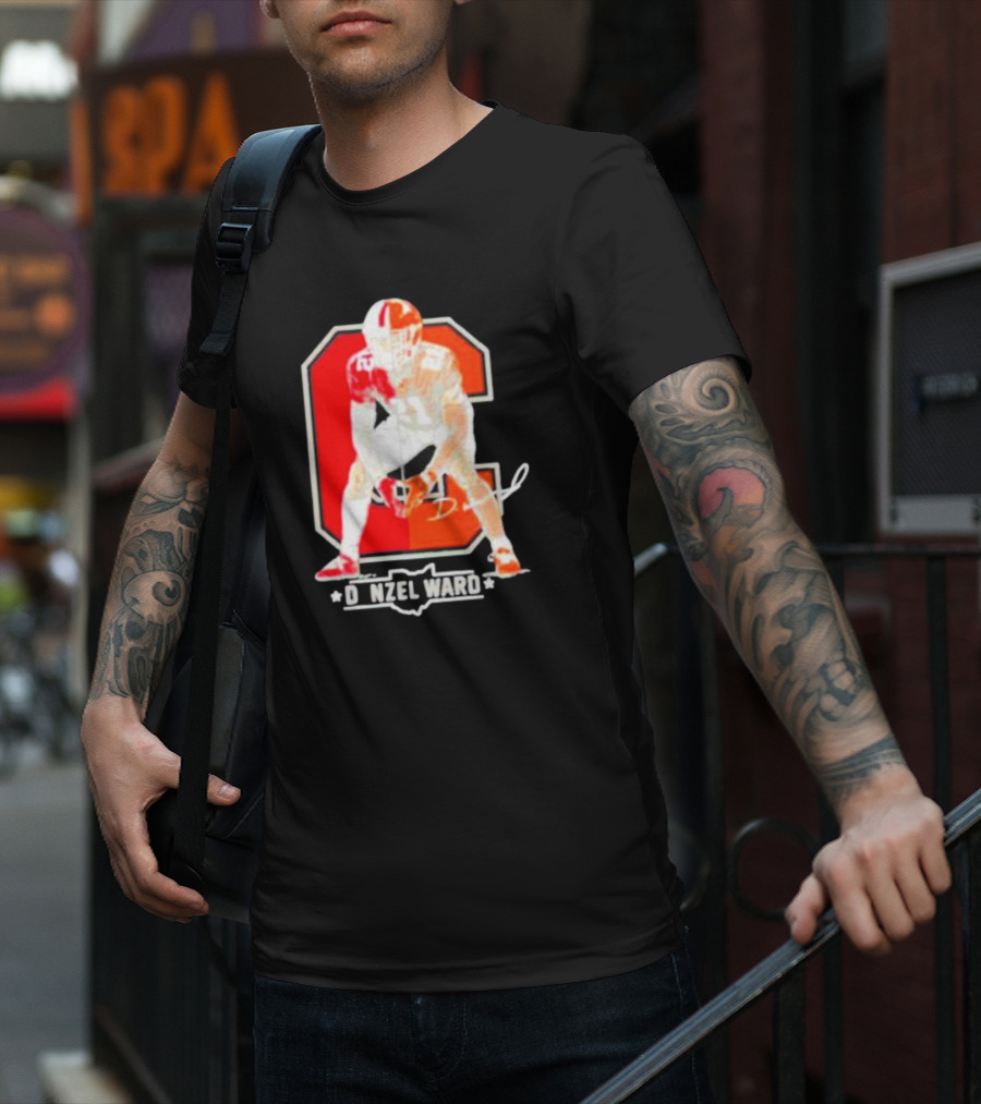 Denzel Ward Ohio Football Columbus To Cleveland Signature Orange C T-Shirt