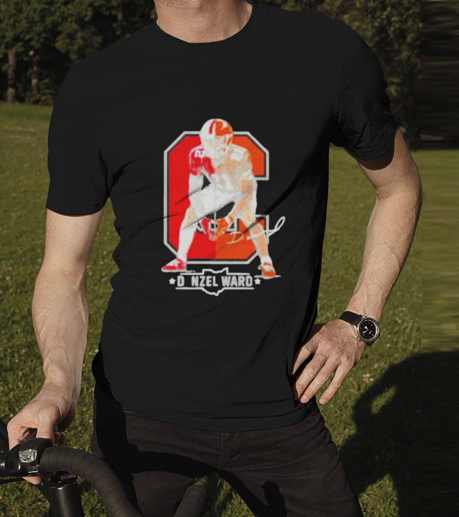 Denzel Ward Ohio Football Columbus To Cleveland Signature Orange C T-Shirt
