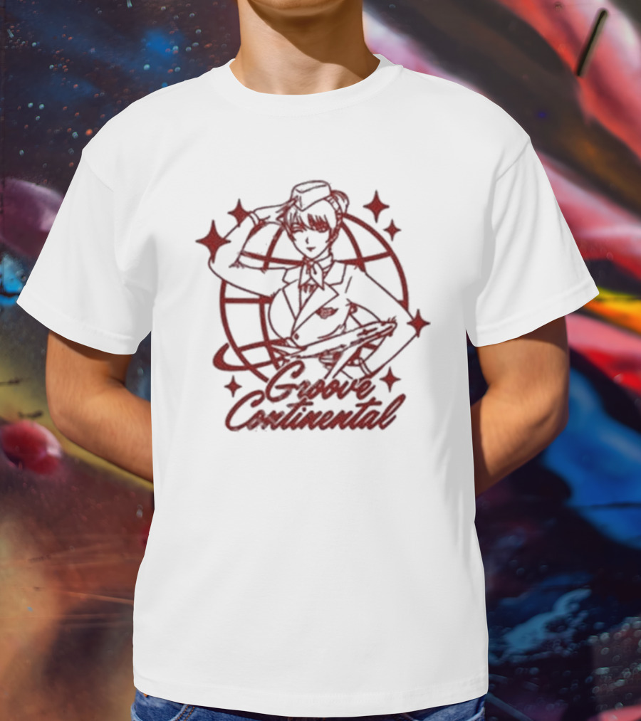 Groove Continental Flight Icon With Stewardess And Global Motif T-Shirt