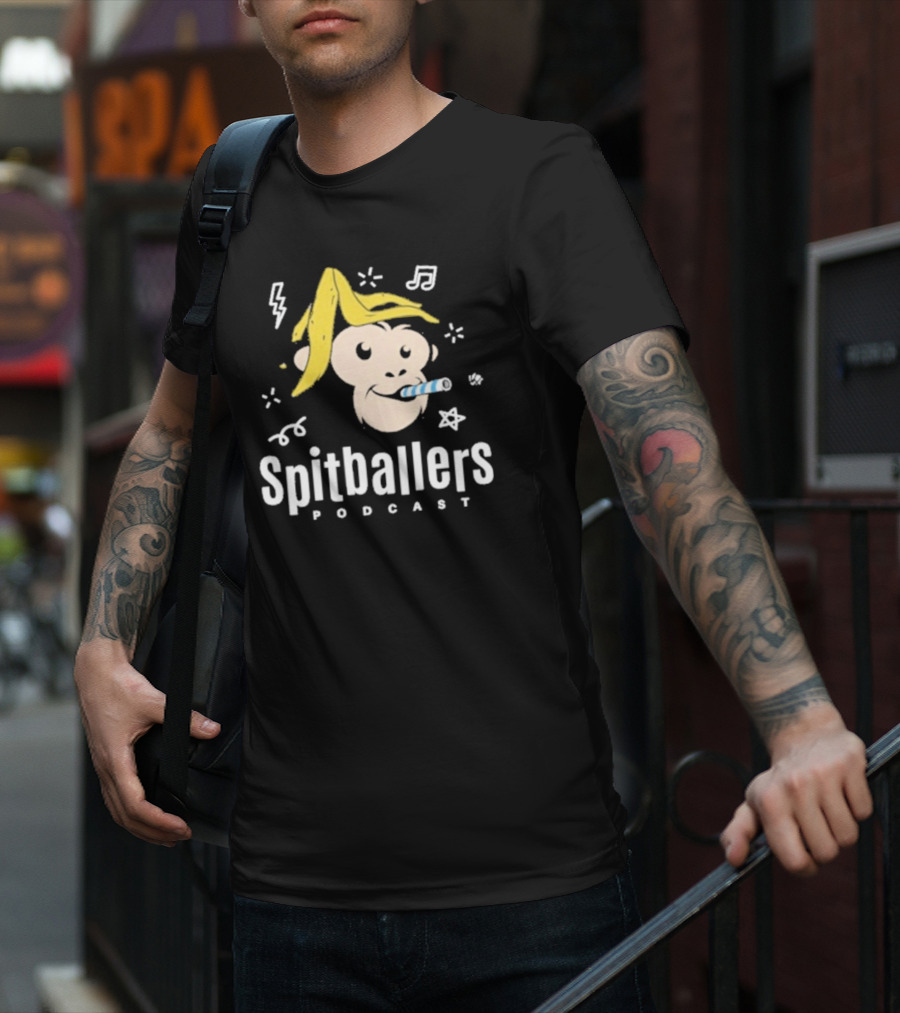Spitballers Podcast Monkey With Party Accessories And Musical Notes T-Shirt