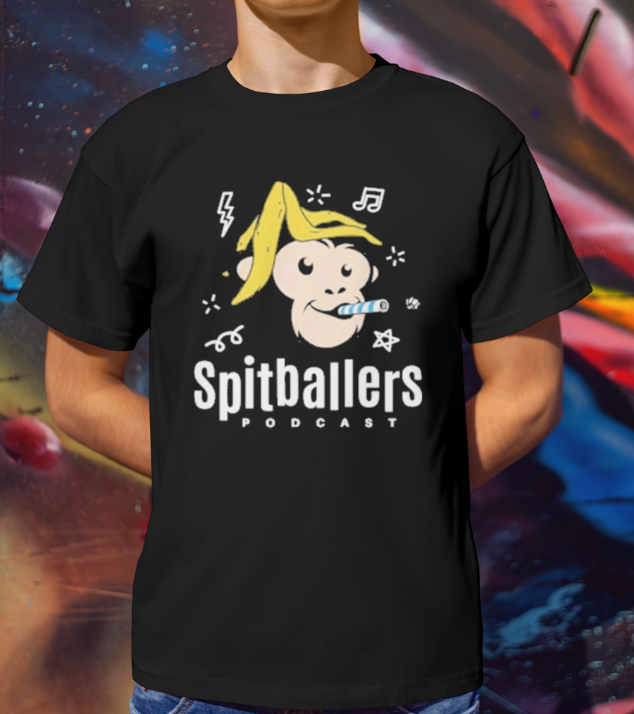 Spitballers Podcast Monkey With Party Accessories And Musical Notes T-Shirt
