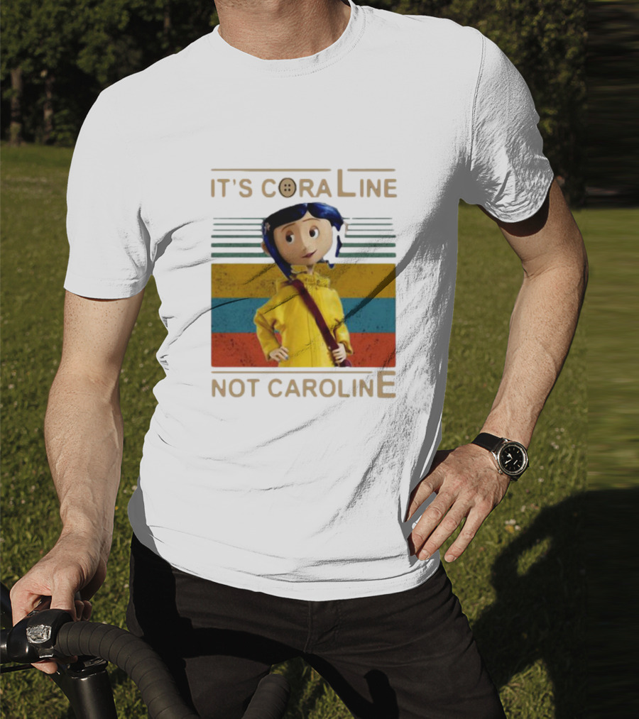 It's Coraline Not Caroline Vintage Button Eyes Yellow Raincoat T-Shirt