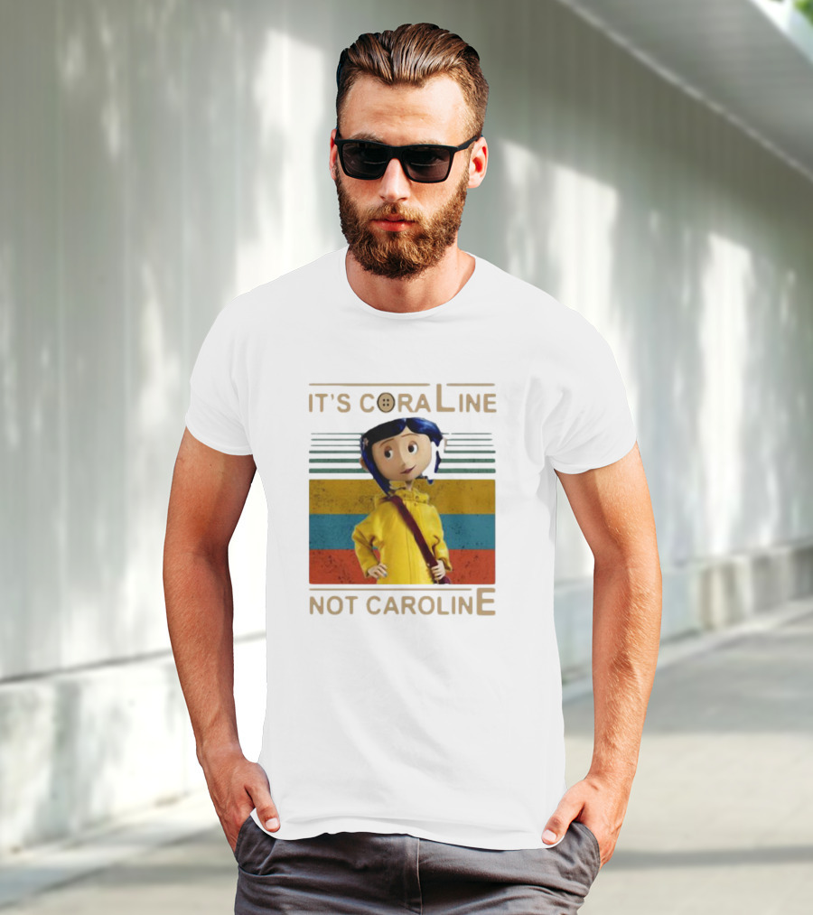 It's Coraline Not Caroline Vintage Button Eyes Yellow Raincoat T-Shirt