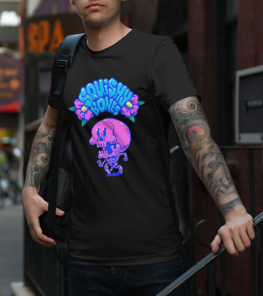 Danny Gonzalez Squishy Bones Vibrant Skull And Flowers Navy T-Shirt