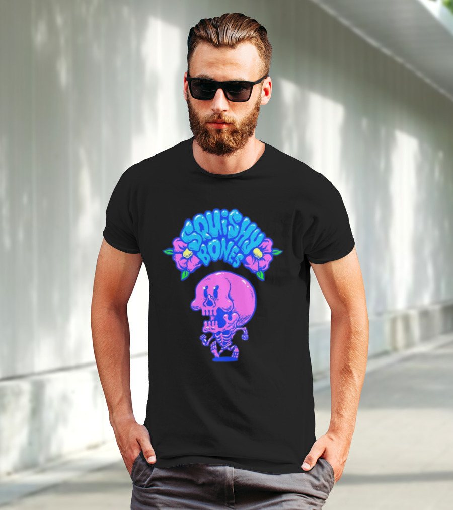 Danny Gonzalez Squishy Bones Vibrant Skull And Flowers Navy T-Shirt